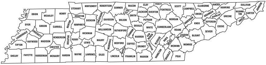 map of tennessee counties. TN map with counties of